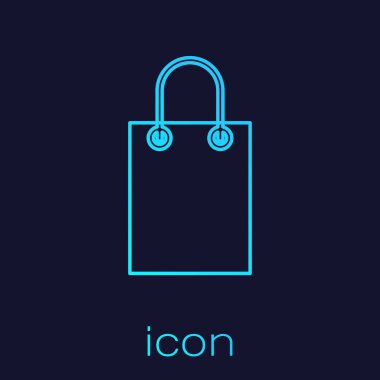 Turkuaz şerit kâğıt poşet ikonu mavi arka planda izole edildi. Paket işareti. Vektör İllüstrasyonu