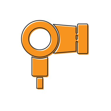 Turuncu Saç kurutucu simgesi beyaz arka plan üzerinde izole. Saç kurutma makinesi işareti. Saç kurutma sembolü. Sıcak hava üflüyor. Vektör İllüstrasyonu