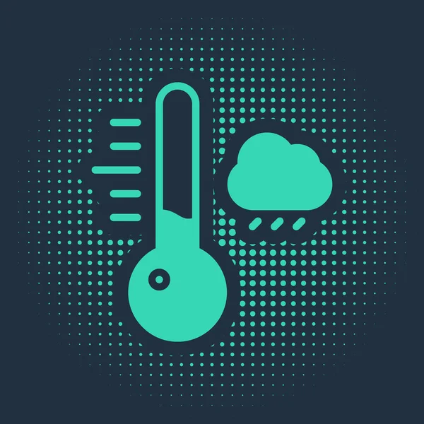 Termómetro Meteorología Verde Que Mide Icono Aislado Sobre Fondo Azul — Vector de stock