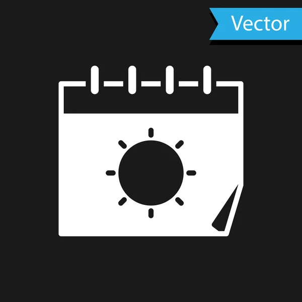 Calendrier Blanc Icône Soleil Isolé Sur Fond Noir Symbole Rappel — Image vectorielle
