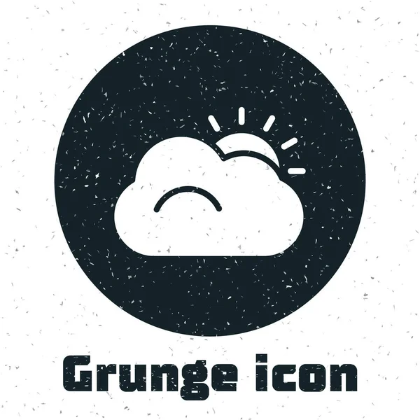 Grunge Sol Nube Icono Del Tiempo Aislado Sobre Fondo Blanco — Vector de stock