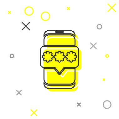 Gri çizgi mobil ve şifre koruma simgesi beyaz arkaplanda izole edildi. Güvenlik, güvenlik, kişisel erişim, kullanıcı izni, mahremiyet. Vektör İllüstrasyonu