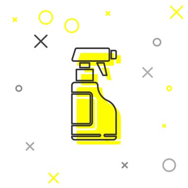 Beyaz arka planda izole edilmiş deterjan likörü olan gri çizgi temizleme spreyi şişesi. Vektör İllüstrasyonu