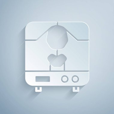 Kağıt kesiği X-ray makinesi simgesi gri arkaplanda izole edildi. Kağıt sanatı tarzı. Vektör İllüstrasyonu