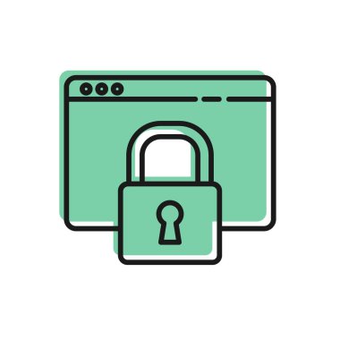 Siyah çizgi HTTPS ve SSL simgeleri ile sitenizi emniyete alın. İnternet iletişim protokolü. Vektör İllüstrasyonu