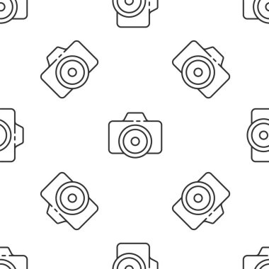 Gri çizgi fotoğraf makinesi ikonu beyaz arka planda kusursuz desen izole etti. Fotoğraf makinesi simgesi. Vektör İllüstrasyonu