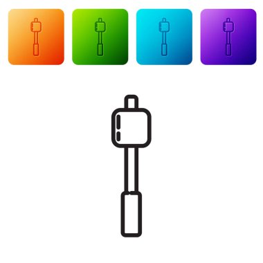 Çubuk simgesinde siyah çizgi şekerlemesi beyaz arkaplanda izole edilmiş. Renkli kare düğmelerle simgeleri ayarla. Vektör İllüstrasyonu