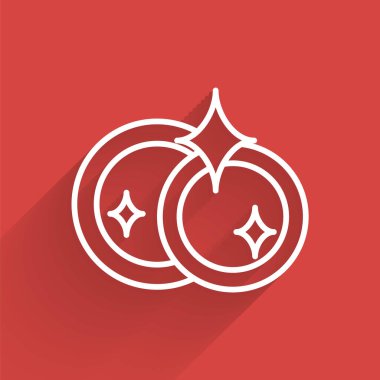 Beyaz çizgi bulaşık yıkama ikonu uzun gölgeli izole edilmiş. Bulaşık yıkama ikonu. Bulaşık makinesi tabelası. Masa takımı tabelası temiz. Vektör İllüstrasyonu