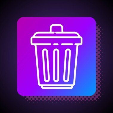 White line Trash can icon isolated on black background. Garbage bin sign. Recycle basket icon. Office trash icon. Square color button. Vector Illustration