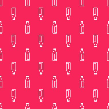 Beyaz çizgi krem ya da losyon kozmetik tüp ikonu kırmızı arkaplanda izole edilmiş pürüzsüz desen. Erkekler için vücut bakım ürünleri. Vektör İllüstrasyonu