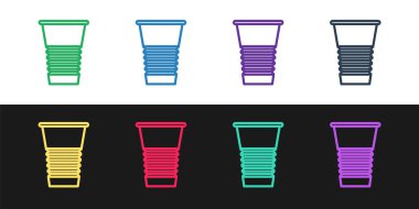 Set line Paper glass icon isolated on black and white background. Soda drink glass. Fresh cold beverage symbol.  Vector Illustration
