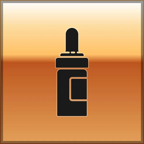 Schwarzbart Und Schnurrbärte Pflegen Ölflaschensymbol Isoliert Auf Goldenem Hintergrund Glasflasche — Stockvektor