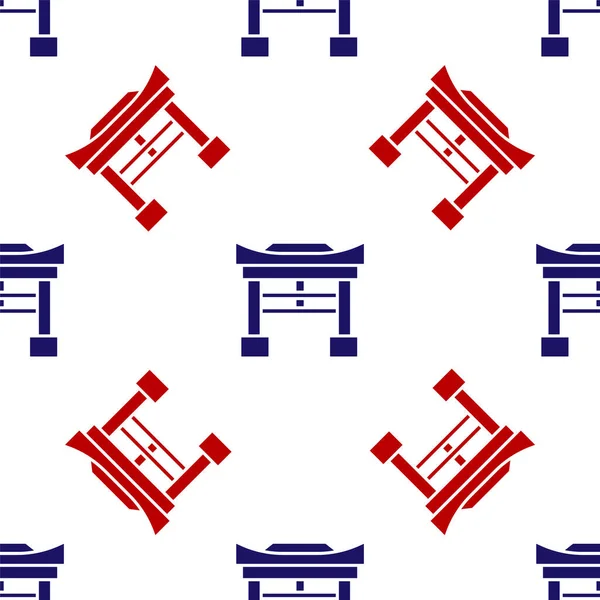 Blue Red Japan Gate Icon Isolated Seamless Pattern White Background — Stock Vector