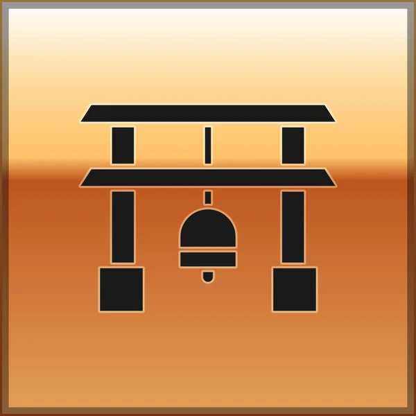 Черные Японские Ворота Изолированы Золотом Фоне Знак Тори Гейт Японский — стоковый вектор