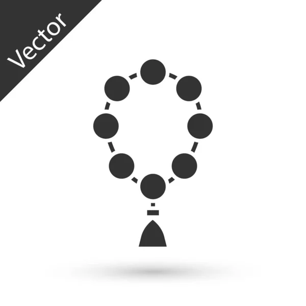 Grå Radband Pärlor Religion Ikon Isolerad Vit Bakgrund Vektor Illustration — Stock vektor