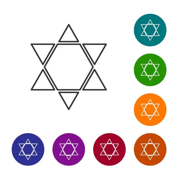 黑线大卫之星图标孤立在白色背景上 犹太教的象征 以色列的象征 在彩色圆形按钮中设置图标 病媒图解 — 图库矢量图片