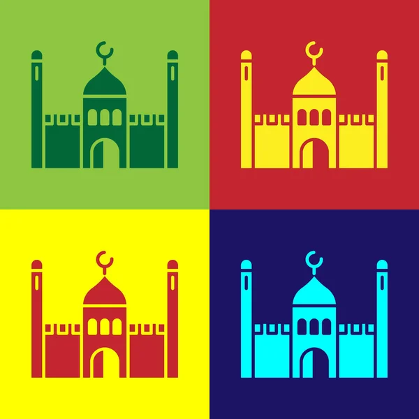 流行艺术的穆斯林清真寺图标孤立于色彩背景 病媒图解 — 图库矢量图片