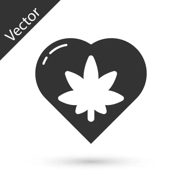 Hoja Marihuana Gris Forma Corazón Icono Aislado Sobre Fondo Blanco — Vector de stock