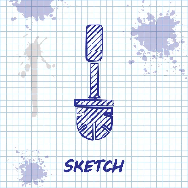 Sketch Line Ícone Escova Vaso Sanitário Isolado Fundo Branco Ilustração — Vetor de Stock