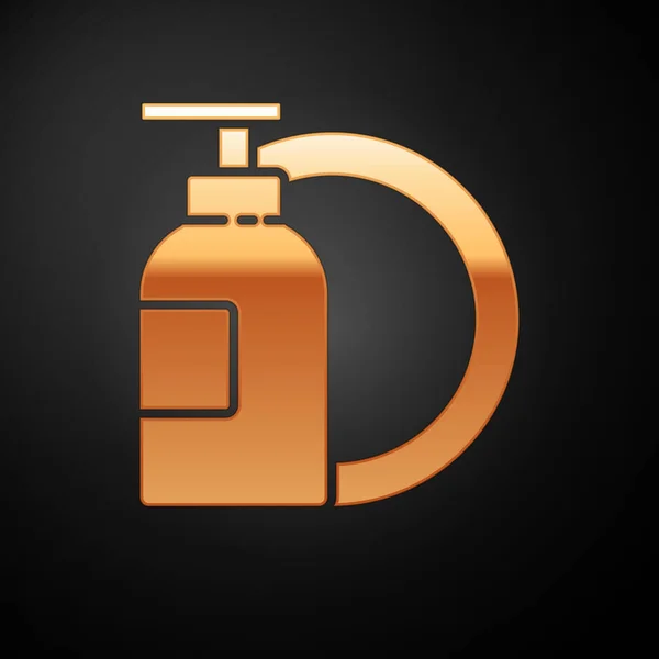 Gold Dishwashing Liquid Bottle Plate Icon Isolated Black Background Liquid — Stock Vector