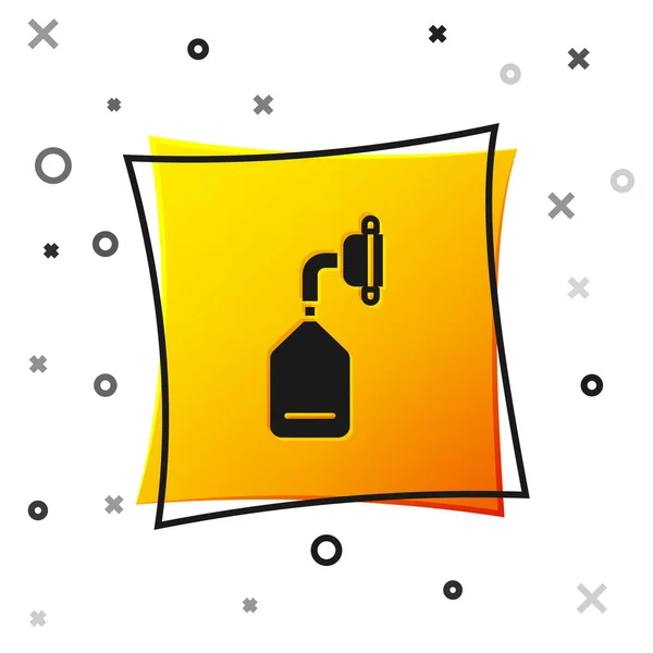 Black Medical Oxygen Mask Icon Isolated White Background Yellow Square — Stock Vector