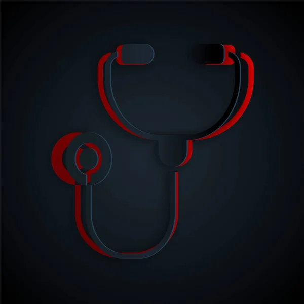 Paper Cut Stethoscope Medical Instrument Icon Isolated Black Background Paper — Stock Vector