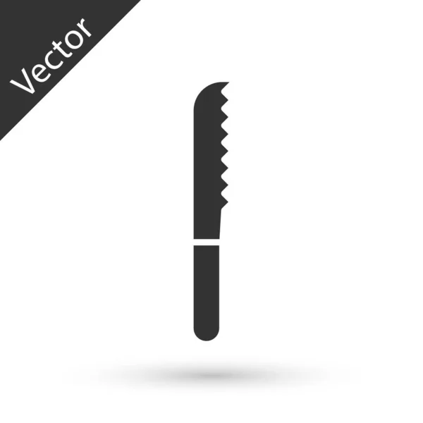 Ikona Šedý Chléb Nůž Izolované Bílém Pozadí Symbol Příboru Vektorová — Stockový vektor
