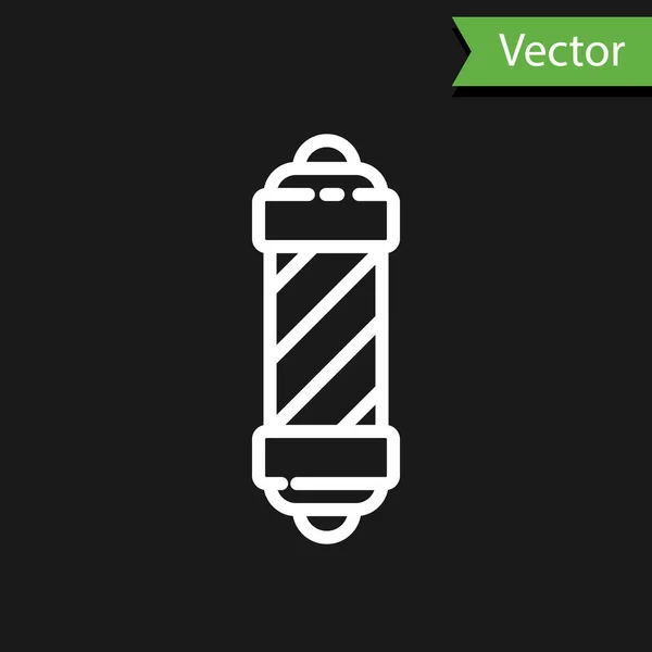 Linha Branca Clássico Barbeiro Loja Pólo Ícone Isolado Fundo Preto — Vetor de Stock