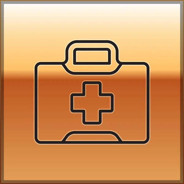 Black Line First Aid Kit Icon Isolated Gold Background Medical — Stock Vector