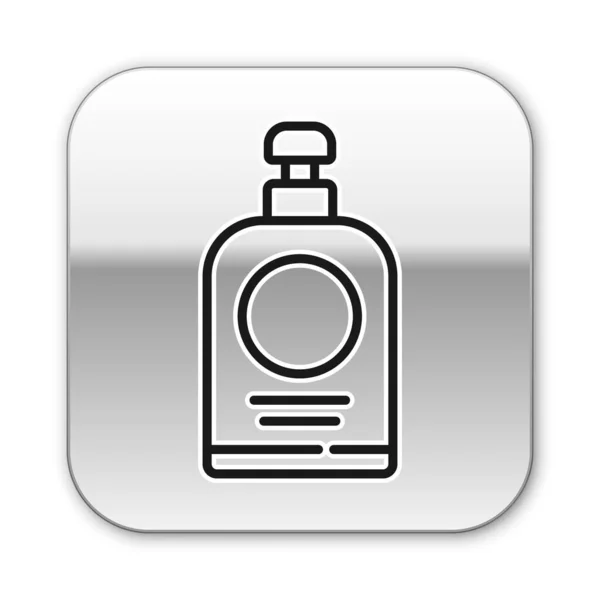 Zwarte Lijn Hand Ontsmettingsmiddel Fles Pictogram Geïsoleerd Witte Achtergrond Ontsmettingsconcept — Stockvector