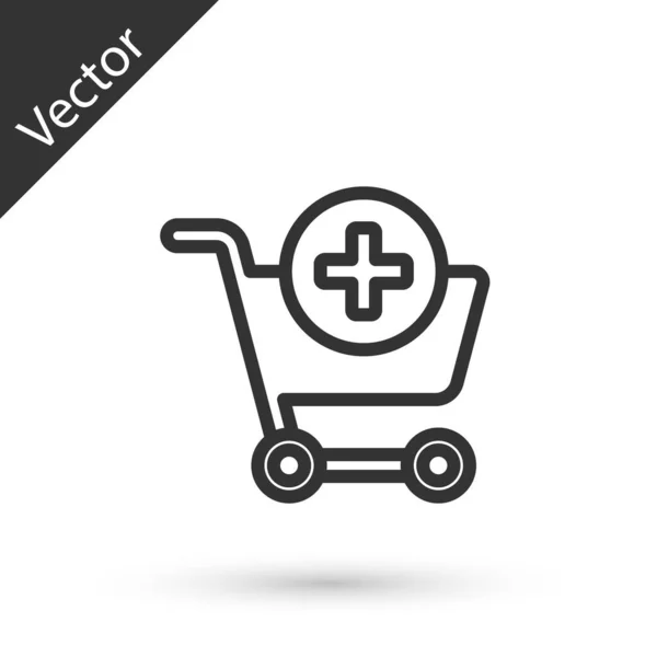 Grey Line Add Shopping Cart Icon Isolated White Background Online — Stock Vector