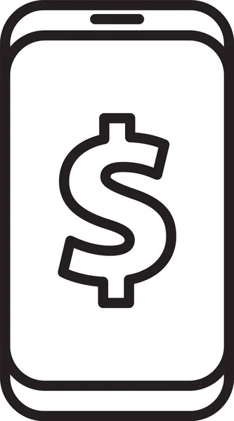 Черная Линия Смартфон Символом Доллара Значок Изолирован Белом Фоне Концепция — стоковый вектор