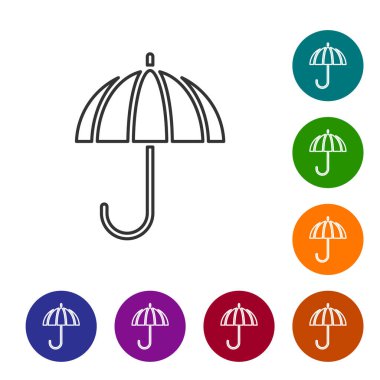 Beyaz arkaplanda izole edilmiş, siyah çizgi klasik, zarif, açık şemsiye simgesi. Yağmur koruma sembolü. Simgeleri renk daire düğmelerine ayarla. Vektör İllüstrasyonu.