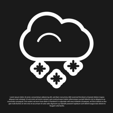 Siyah arka planda izole edilmiş kar simgesine sahip Siyah Bulut. Kar taneli bulut. Tek hava durumu simgesi. Kar işareti. Vektör İllüstrasyonu.