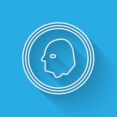 Beyaz çizgi madeni para ikonu uzun gölgeli izole. Bankacılık işareti. Para sembolü. Vektör İllüstrasyonu.