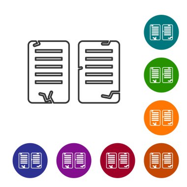 Siyah çizgi Emirler simgesi beyaz arkaplanda izole edildi. Tanrılar hukuku kavramı. Simgeleri renk daire düğmelerine ayarla. Vektör İllüstrasyonu.