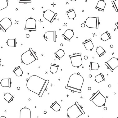 Siyah çizgi kilise ikonu beyaz arka planda izole edilmiş kusursuz desen. Alarm sembolü, servis zili, el zili işareti, uyarı sembolü. Vektör İllüstrasyonu.