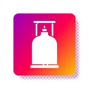 Beyaz Kamp gaz sobası ikonu beyaz arka planda izole edildi. Taşınabilir gaz ocağı. Yürüyüş, kamp malzemeleri. Kare renk düğmesi. Vektör İllüstrasyonu.