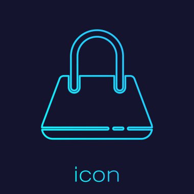 Turkuaz hat el çantası simgesi mavi arkaplanda izole edildi. Kadın el çantası işareti. Glamour günlük bagaj sembolü. Vektör İllüstrasyonu.