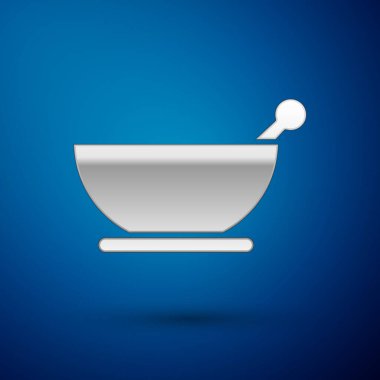 Mavi arka planda gümüş havan ve tokmak ikonu izole edildi. Vektör İllüstrasyonu.