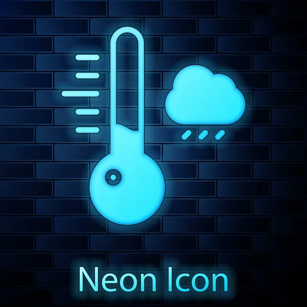 Светящийся Неоновый Метеорологический Термометр Измеряющий Иконку Фоне Кирпичной Стены Термометр — стоковый вектор