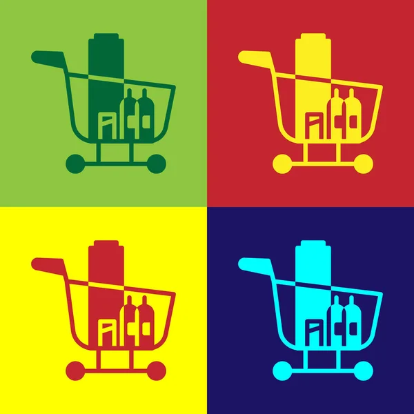 Pop Art Winkelwagen Voedsel Pictogram Geïsoleerd Kleur Achtergrond Levensmiddelenwinkel Supermarkt — Stockvector