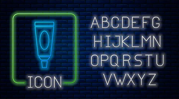 Сяючий Неоновий Крем Або Піктограма Косметичної Трубки Лосьйону Ізольовані Фоні — стоковий вектор