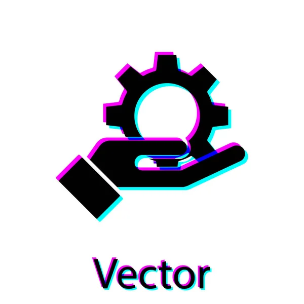 Configurações Mão Preta Engrenagem Ícone Isolado Fundo Branco Ajuste Serviço — Vetor de Stock