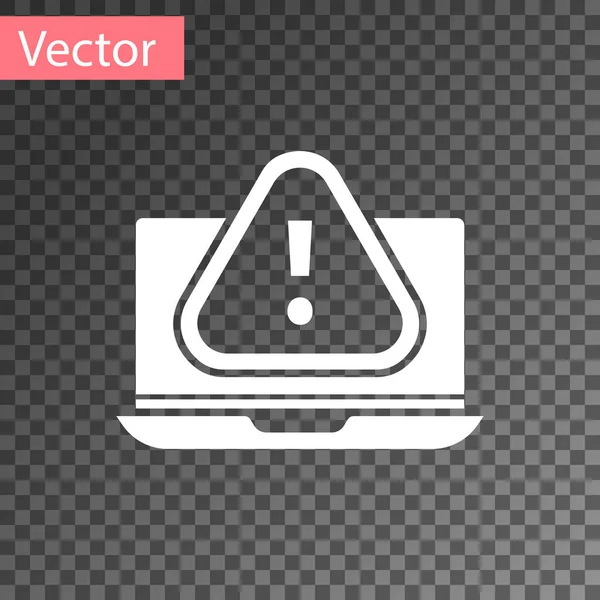 Weißer Laptop Mit Ausrufezeichen Symbol Auf Transparentem Hintergrund Alarmmeldung Smartphone — Stockvektor