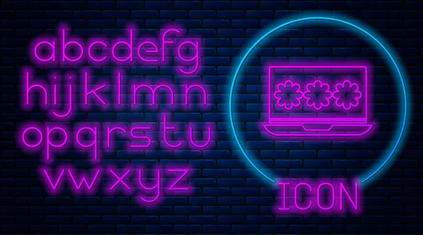 Ordinateur Portable Néon Lumineux Avec Icône Notification Par Mot Passe — Image vectorielle