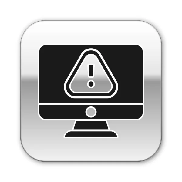 Zwarte Computer Monitor Met Uitroepteken Pictogram Geïsoleerd Witte Achtergrond Waarschuwing — Stockvector