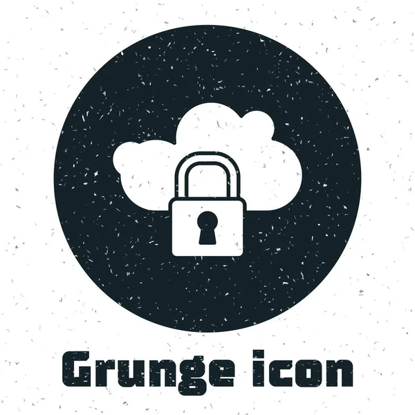 Grunge Cloud Computing Lock Symbol Isoliert Auf Weißem Hintergrund Sicherheit — Stockvektor