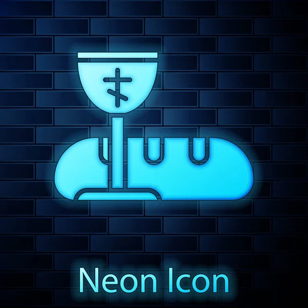 Glowing Neon First Communion Symbols Nice Invitation Icon Isolated Brick — Stock Vector