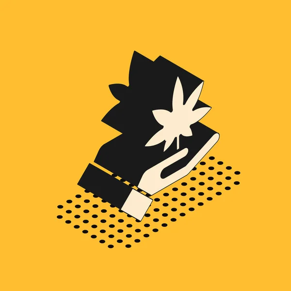 Isometric Medical Marijuana Cannabis Leaf Icon Isolated Yellow Background Hemp — Stock Vector